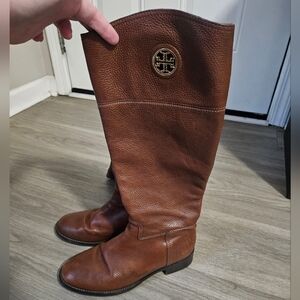 Brown, knee-high, Tory Burch boots.